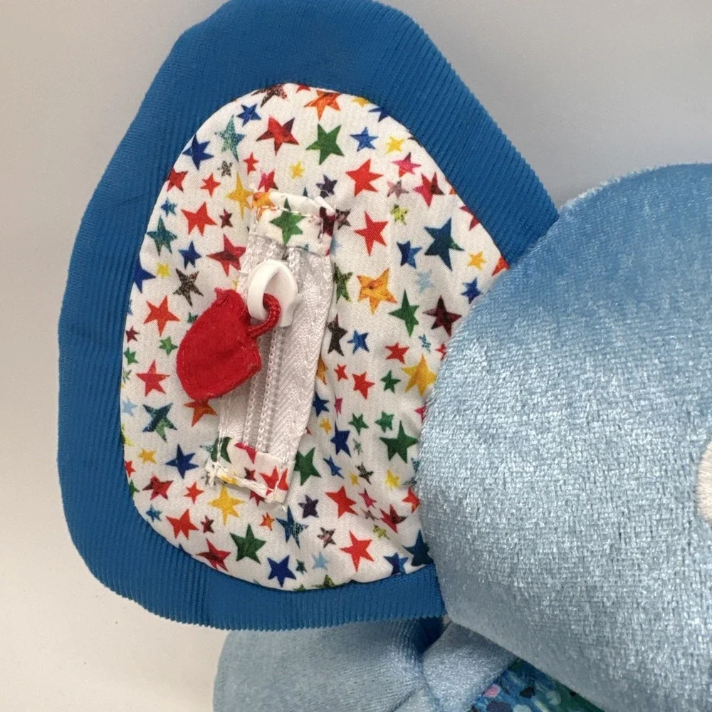 Eric Carle Blue Elephant Activity Plush Button Zip Mirror Teether Chime Toy